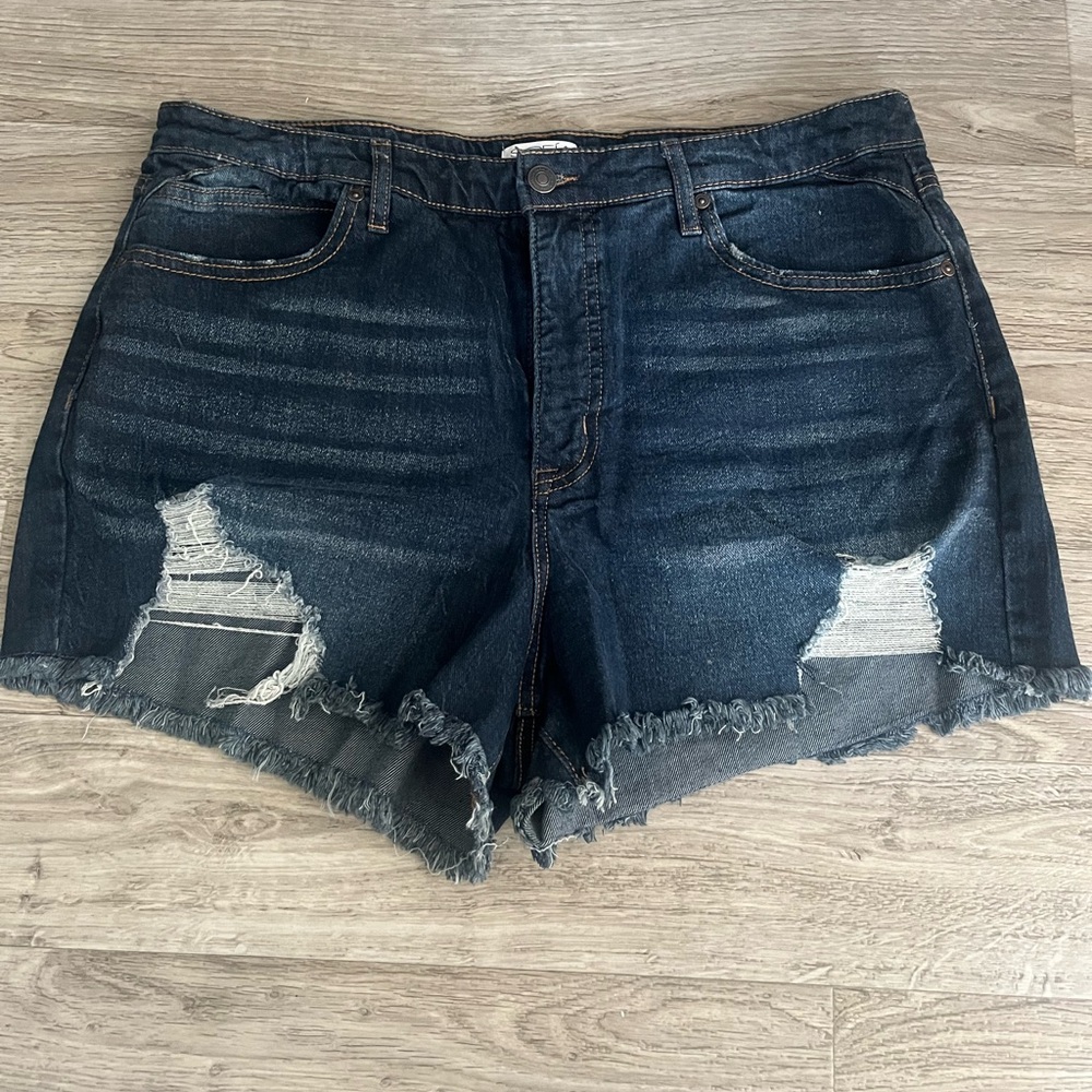 Sofia by Sofia Vergara Dark Blue Distressed Jean Shorts